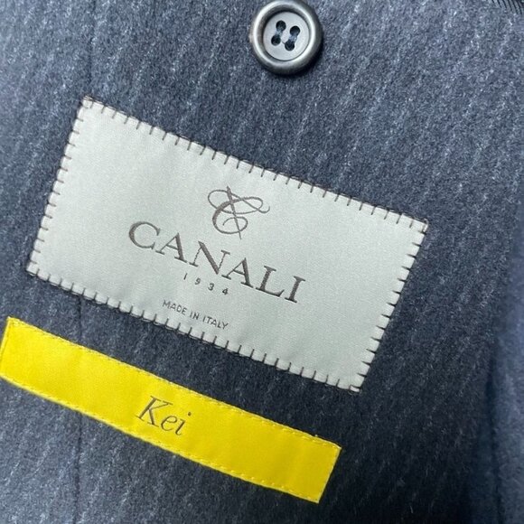 Canali Mens Black Pinstripe Cashmere Overcoat 3-Button 46R Made In Italy c159 - Picture 7 of 14